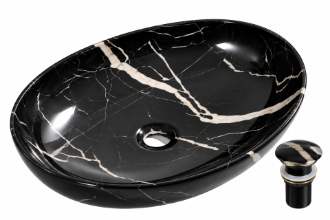 Lavoare Baie - Lavoar ceramic negru marmorat oval BisDesign 515x400x130 mm