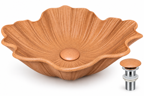 Lavoare Baie - Lavoar BISDesign din Piatra Compozita Portocaliu Floral cu Ventil Inclus 480x400x170 mm
