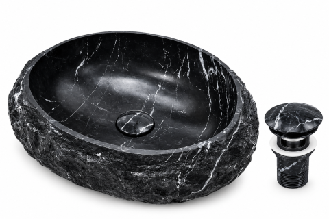 Lavoare Baie - Lavoar BISDesign Piatra Compozita Negru Marmorat cu Ventil Inclus 500x400x150 mm
