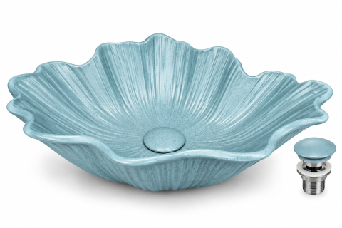 Lavoare Baie - Lavoar BISDesign din Piatra Compozita Verde Sage Deschis Floral cu Ventil Inclus 480x400x170 mm