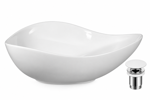 Lavoare Baie - Lavoar ceramic pe blat BisDesign alb lucios formă organică asimetrică