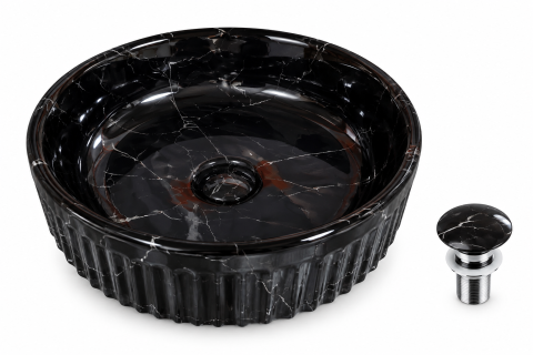 Lavoare Baie - Lavoar ceramic rotund BisDesign negru marmorat striat 380x150 mm