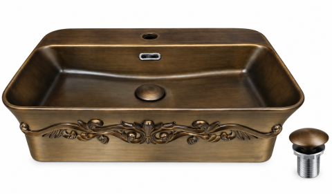 Lavoare Baie - Lavoar Ceramic BisDesign Bronz Antichizat Dreptunghiular Baroc 550x380x140 mm