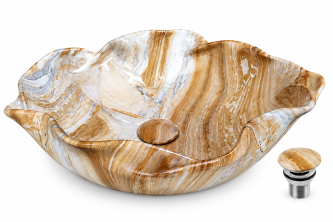 Lavoare Baie - Lavoar Ceramic BisDesign Crem Bej Marmorat Organic 360x360x150 mm