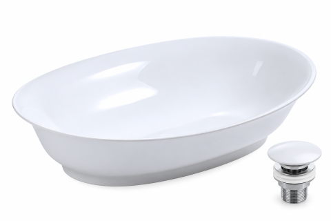 Lavoare Baie - Lavoar Ceramic Alb Oval BisDesign 550x390x140 mm cu Ventil Inclus