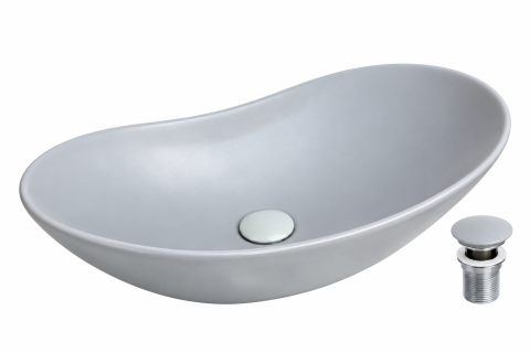 Lavoare Baie - Lavoar BISDesign Ceramic Gri Mat Oval 620x365x160 mm cu Ventil Inclus