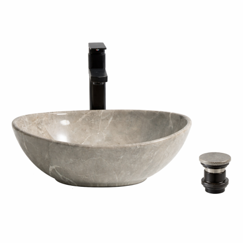 Lavoare Baie - Lavoar chiuveta baie pe blat BisDesign ceramica gri marmorat cu ventil inclus