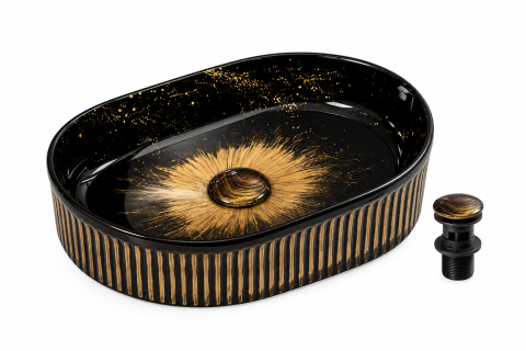 Lavoare Baie - Lavoar chiuveta baie pe blat BisDesign ceramica negru decor auriu oval
