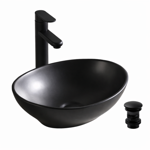 Lavoare Baie - Lavoar chiuveta baie pe blat BisDesign ceramica negru mat cu ventil inclus