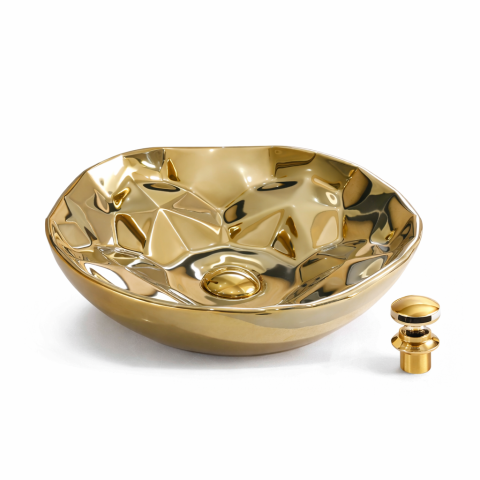 Lavoare Baie - Lavoar chiuveta baie pe blat BisDesign ceramica auriu lucios rotund