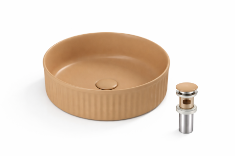 Lavoare Baie - Lavoar chiuveta baie pe blat BisDesign ceramica bej nisipiu mat rotund