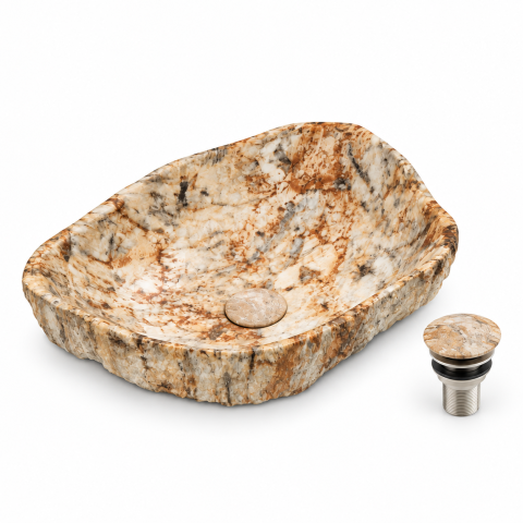 Lavoare Baie - Lavoar BISDesign din Piatra Artificiala Bej Maro cu Ventil Inclus 490x370x140 mm