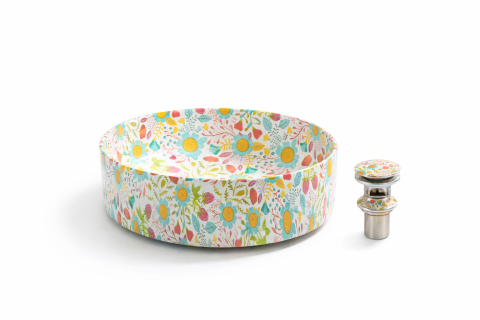 Lavoare Baie - Lavoar chiuveta baie pe blat BisDesign ceramica multicolor model floral rotund