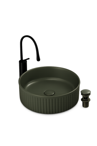 Lavoare Baie - Lavoar chiuveta baie pe blat BisDesign ceramica verde olive mat rotund