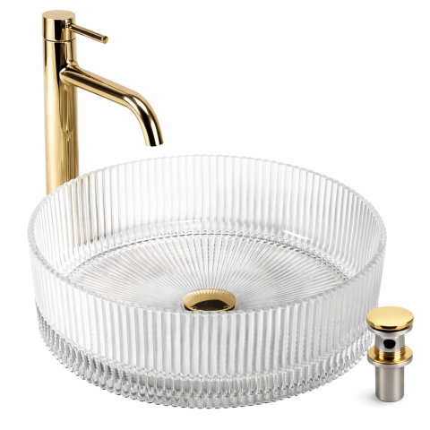 Lavoare Baie - Lavoar chiuveta baie pe blat BisDesign sticla securizata transparenta cristal rotund