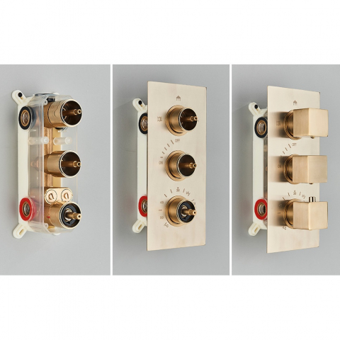 Sistem de Dus Baie BisDesign®, Incastrabil cu Termostat, Functie Cascada si Ploaie, Finisaj Auriu Mat, Para Dus Perete 55x22 cm [6]
