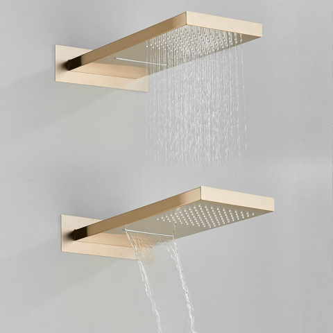 Sistem de Dus Baie BisDesign®, Incastrabil cu Termostat, Functie Cascada si Ploaie, Finisaj Auriu Mat, Para Dus Perete 55x22 cm [2]