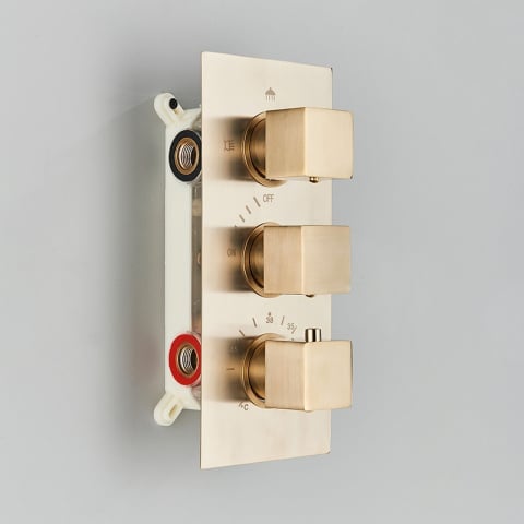 Sistem de Dus Baie BisDesign®, Incastrabil cu Termostat, Functie Cascada si Ploaie, Finisaj Auriu Mat, Para Dus Perete 55x22 cm [3]