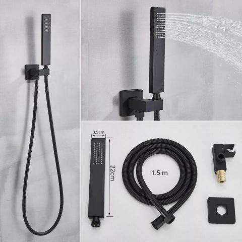 Sistem duș încastrabil negru mat cu termostat, para 55x22 cm și funcție cascadă [6]