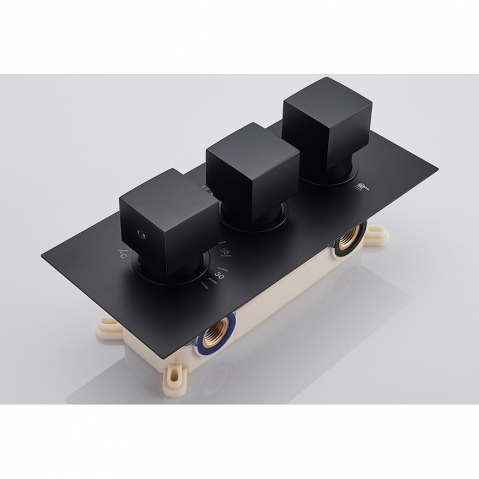 Sistem duș încastrabil negru mat cu termostat, para 55x22 cm și funcție cascadă [10]