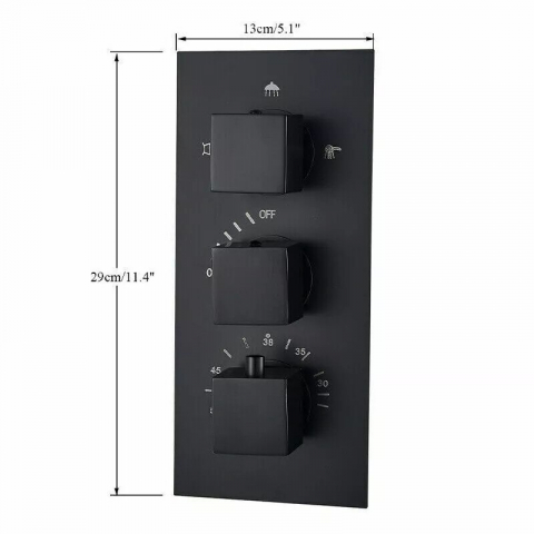 Sistem duș încastrabil negru mat cu termostat, para 55x22 cm și funcție cascadă [12]