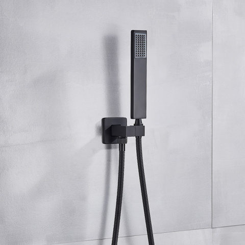 Sistem duș încastrabil negru mat cu termostat, para 55x22 cm și funcție cascadă [5]