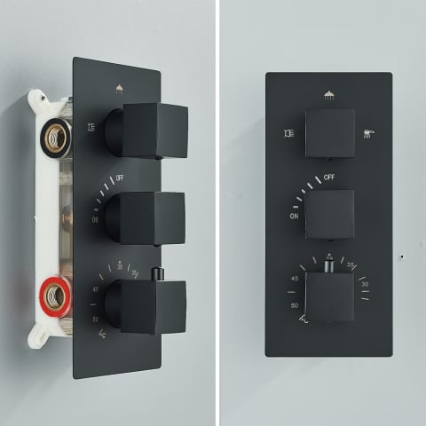Sistem duș încastrabil negru mat cu termostat, para 55x22 cm și funcție cascadă [9]