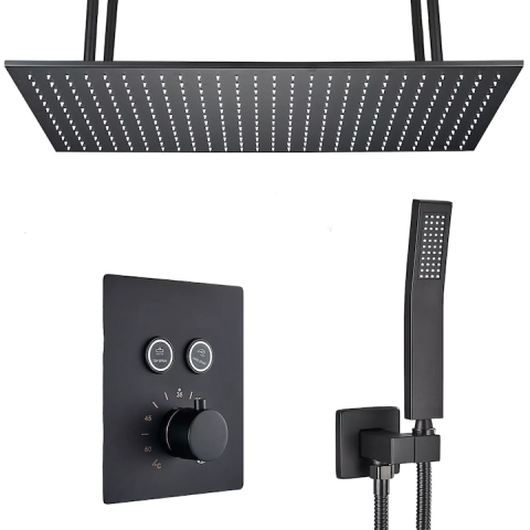 Coloane de Duș și Seturi de Duș - Sistem duș încastrabil negru mat cu termostat și para tavan 40x80 cm