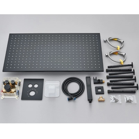 Sistem duș încastrabil negru mat cu termostat și para tavan 40x80 cm [12]