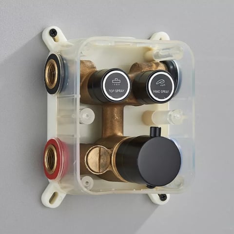 Sistem duș încastrabil negru mat cu termostat, para tavan 40x80 cm și LED [12]