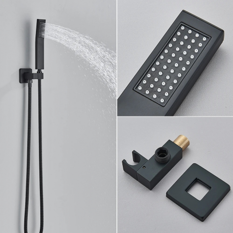 Sistem de duș încastrabil negru mat cu termostat, LED-uri și para rectangulară 40 cm [2]
