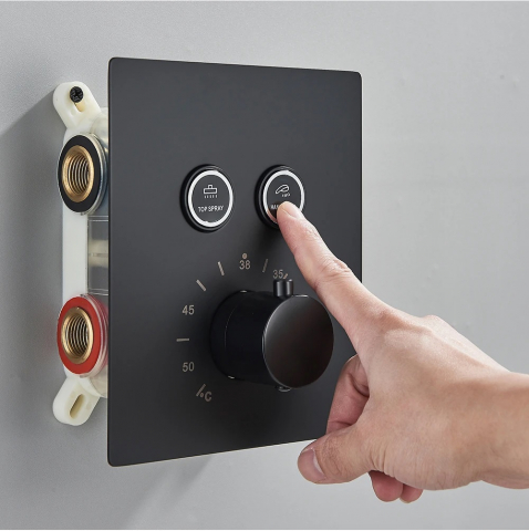 Sistem de duș încastrabil negru mat cu termostat, LED-uri și para rectangulară 40 cm [3]
