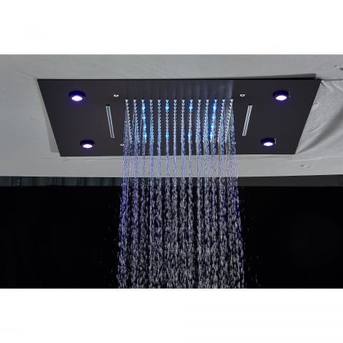 Sistem de duș încastrabil Rainfall negru mat cu termostat, funcție SPA și LED [1]