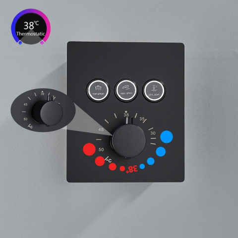 Sistem duș încastrabil negru mat cu termostat, LED și funcție SPA 40x80 cm [10]