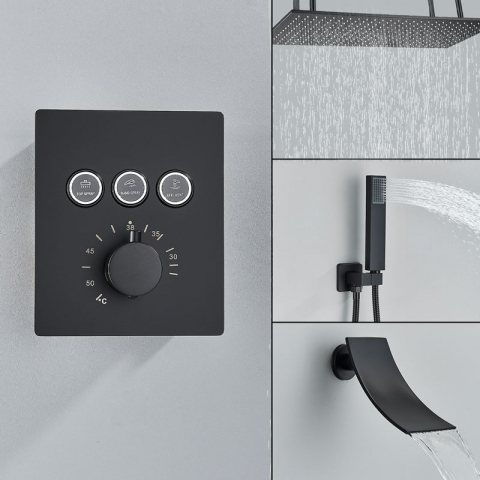 Sistem duș încastrabil negru mat cu termostat, LED și funcție SPA 40x80 cm [5]