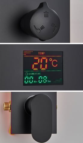 Sistem de duș încastrabil negru mat cu LCD, para 40 cm și funcție cascadă [5]