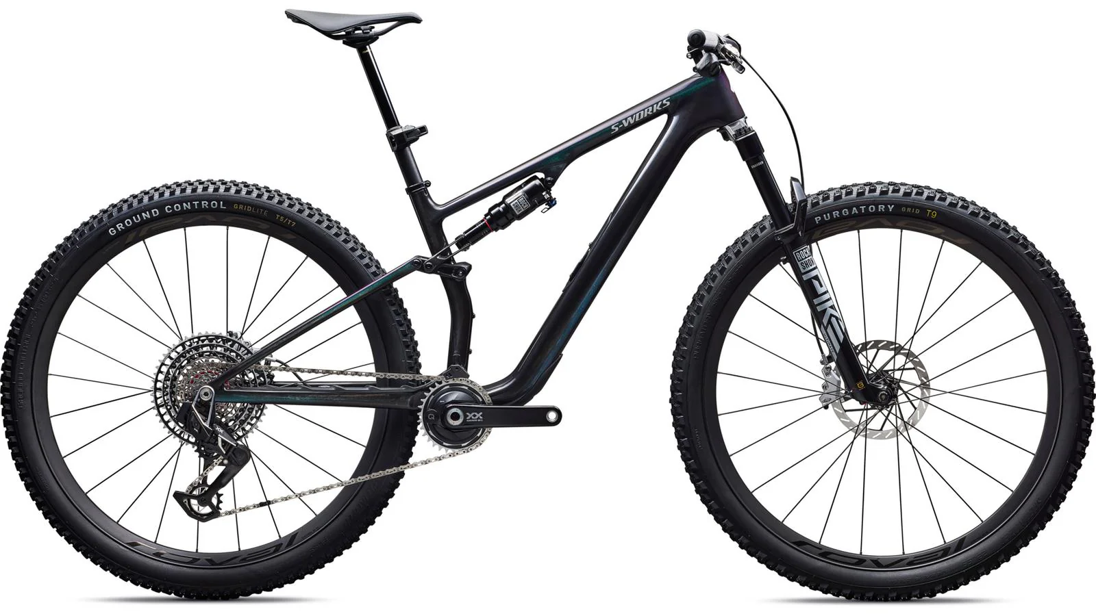 Mountain bike - Bicicleta Specialized S-Works Epic 8 EVO AXS Gloss Carbon / Green to Purple Viavi Fade / Brushed Liquid Metal