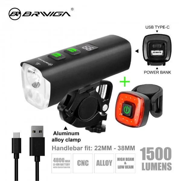 Lumini și reflectorizante - SET EASTPOWER EBL-F1400-R30 FAR LW-1400 ALU USB 4800MAH 3LEDURI 1500LUMENI STOP SPATE LW-R30 14 COB LED 30LUMENI