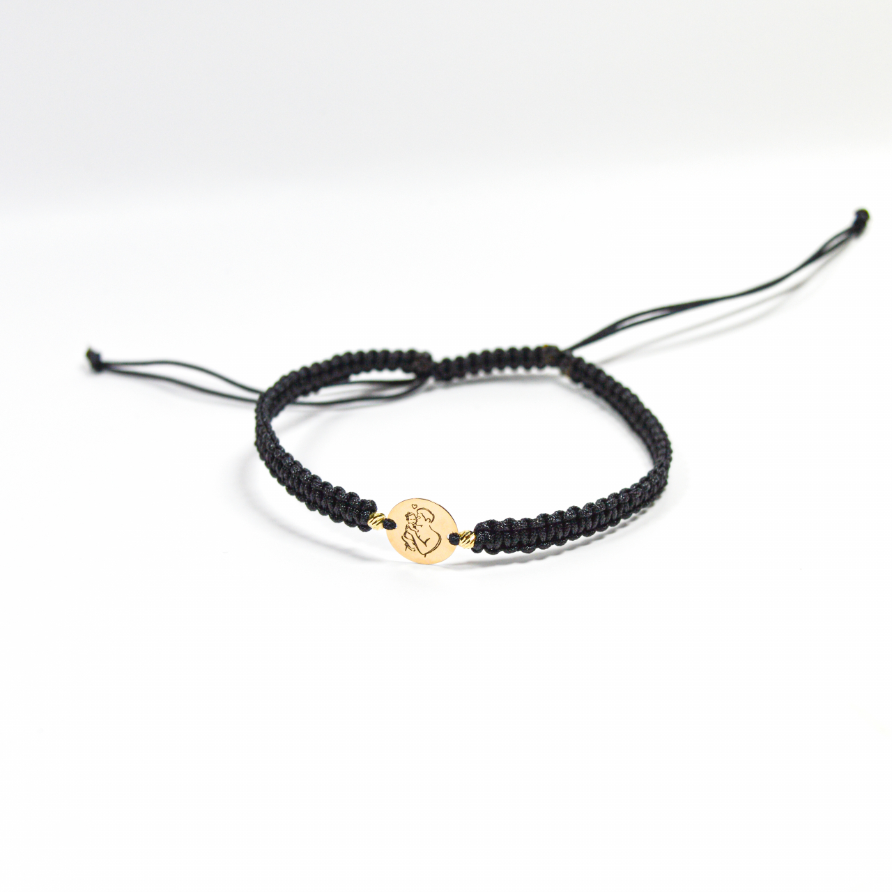 Bratara cu banut din aur 14K si bilute din aur 2.5 mm - snur din matase [1]