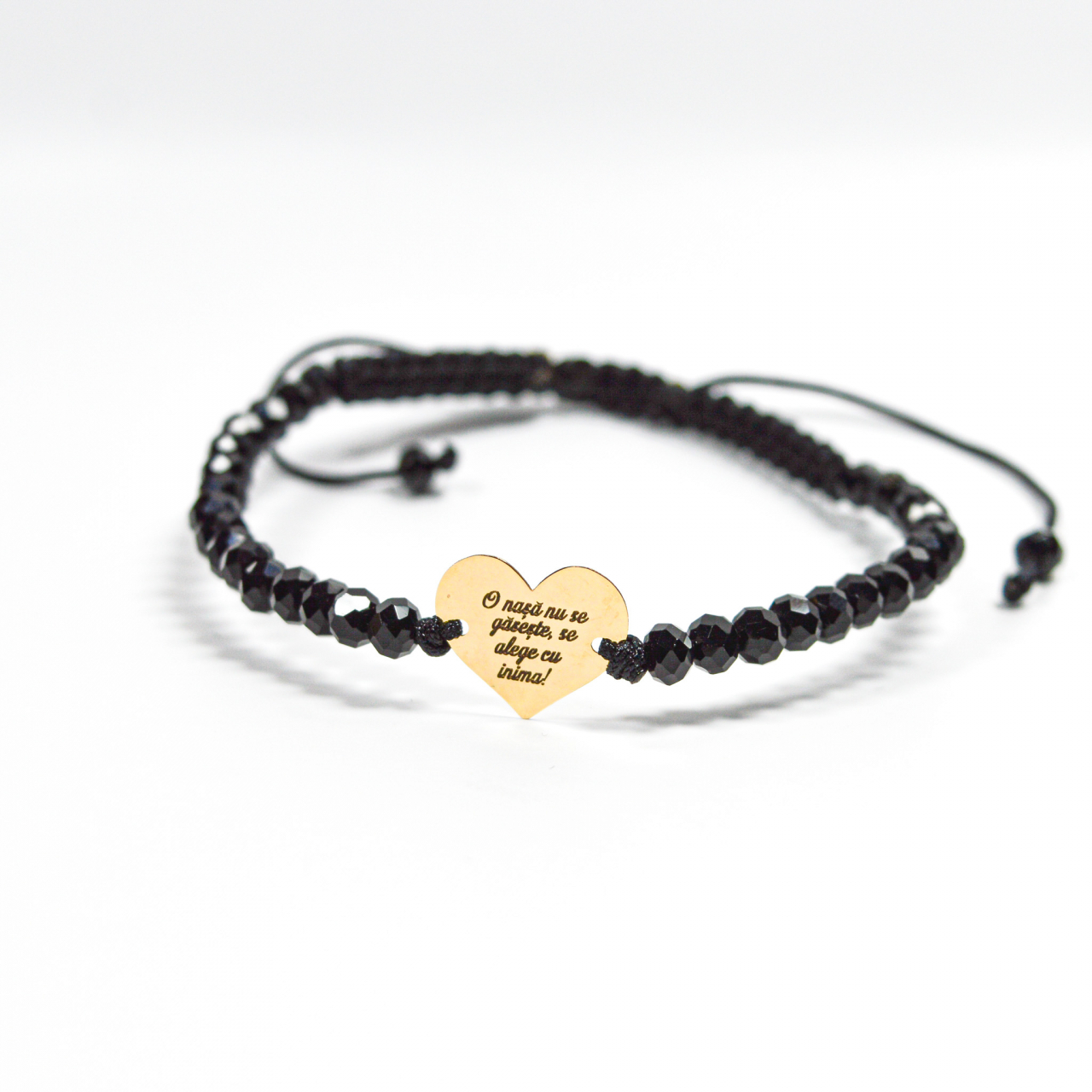 Bratara cu inimioara din aur 14K si cristale din sticla - Mesaj personalizat pentru nasa [3]