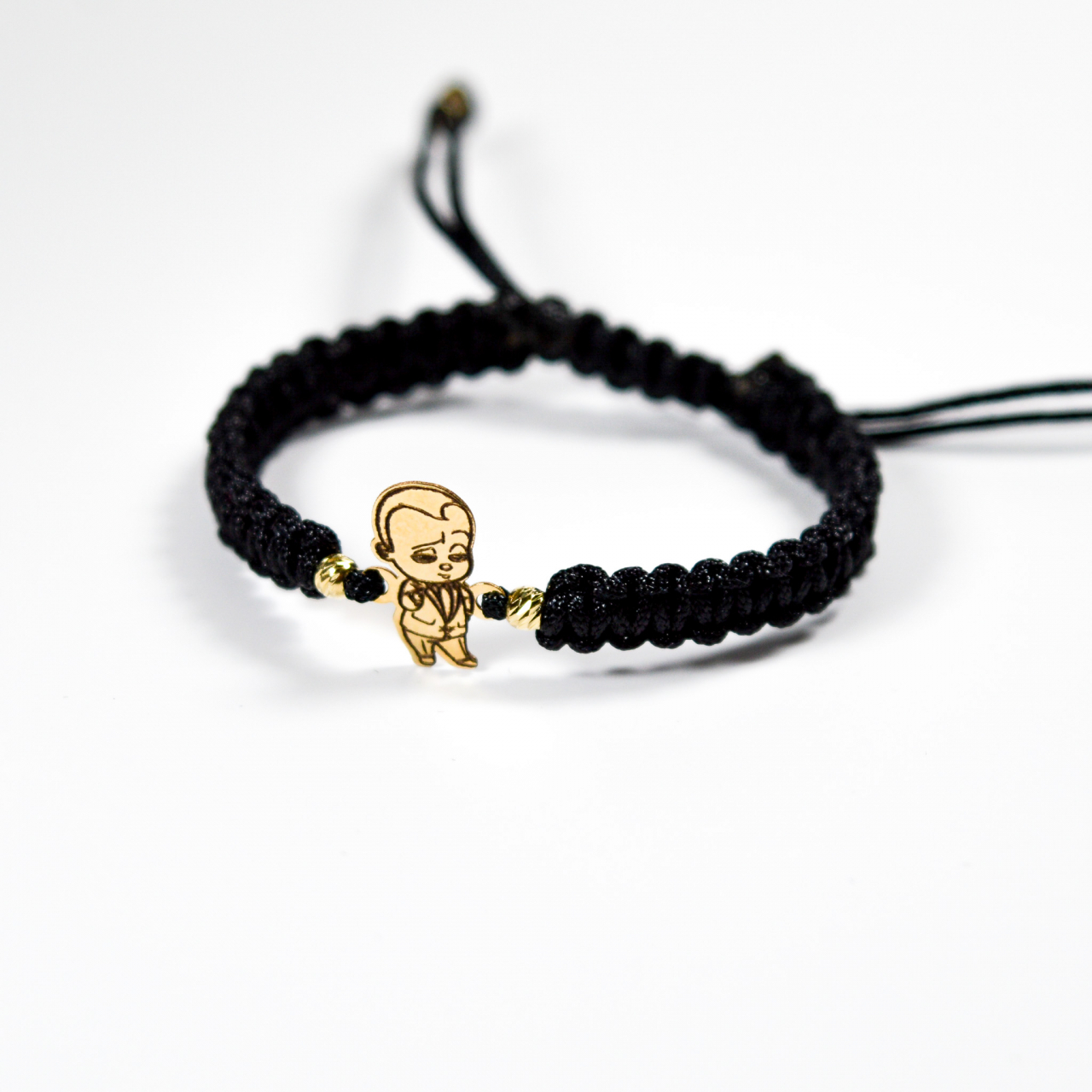 Bratara reglabila cu figurina BABY BOSS din aur 14K si bilute din aur 2.5 mm [4]