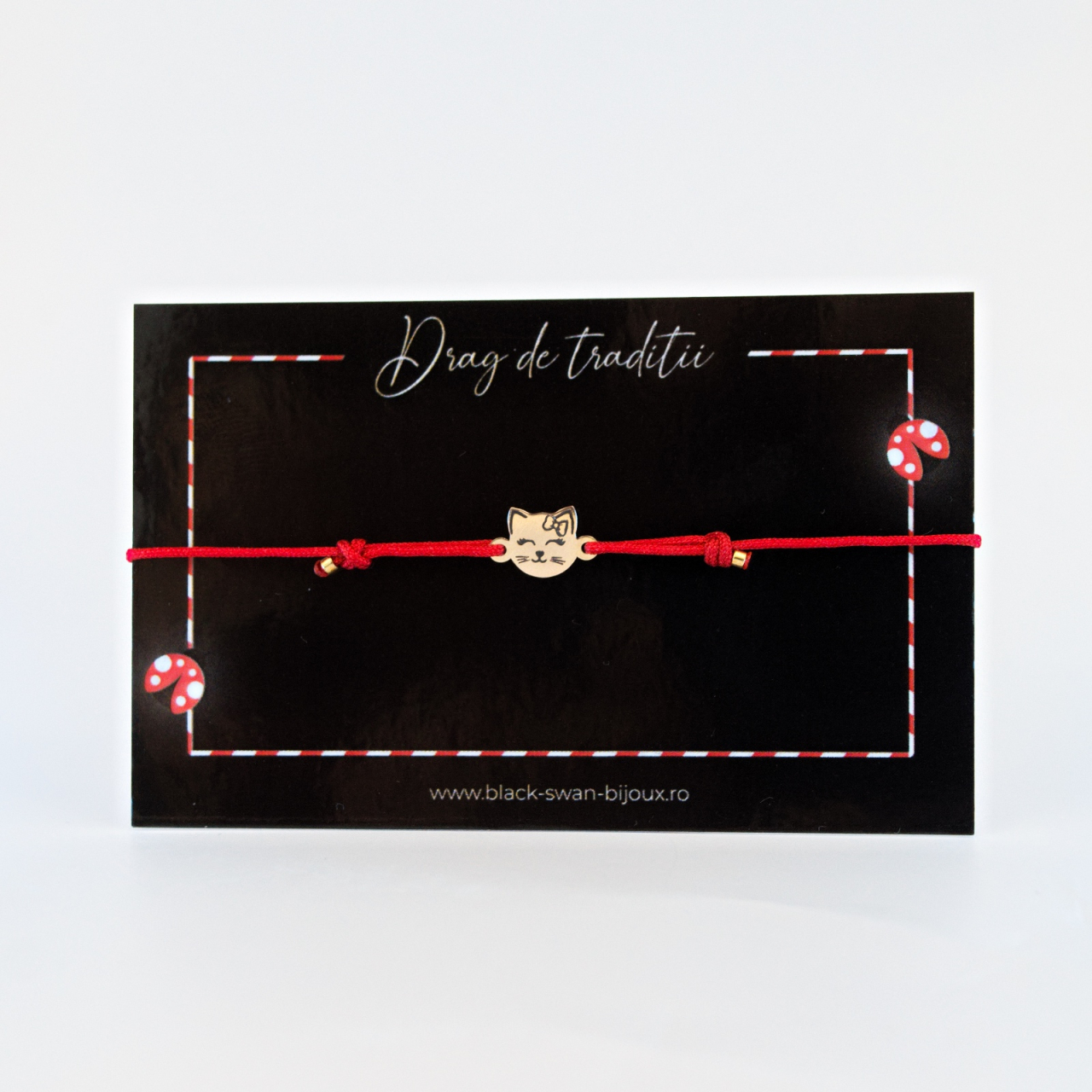 Martisor din aur 14K 'Hello Kitty' - Snur rosu din matase [2]