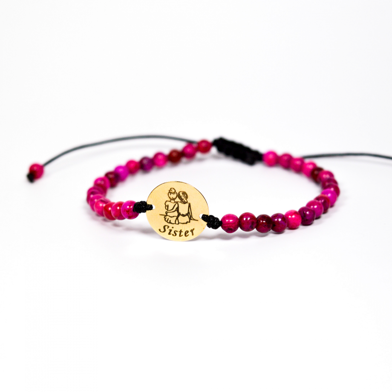 Bratara cu banut aur 14K de 15mm si pietre semipretioase agat fucshia - Sister [1]