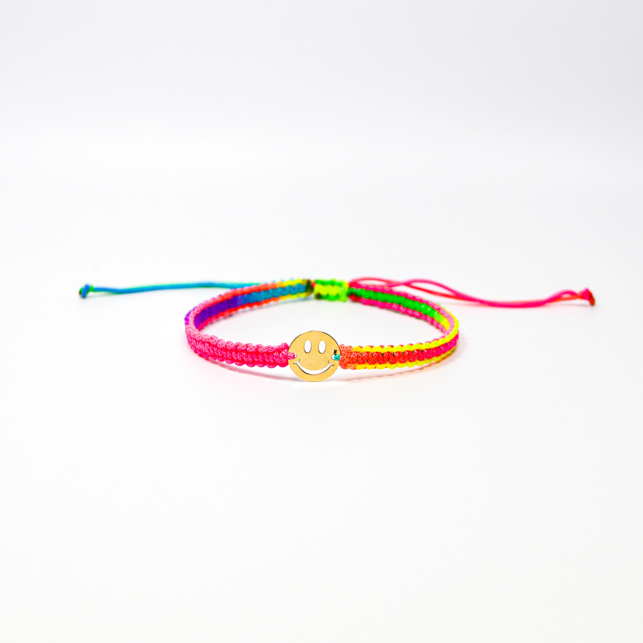 Bratara cu banut 'emoji smile' din aur 14k si snur rainbow [2]
