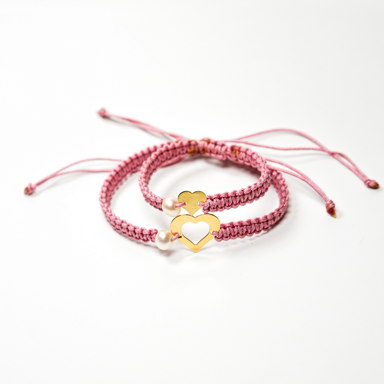 Set bratara MAMA-FIICA cu inimioare din aur 14K si 2 perlute de cultura - Set cadou [3]