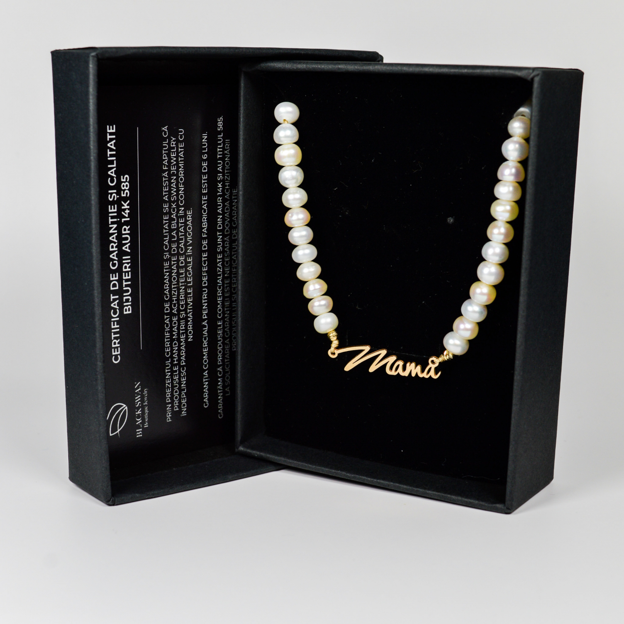 Colier din perle naturale si link 'Mama' din aur 14K [2]