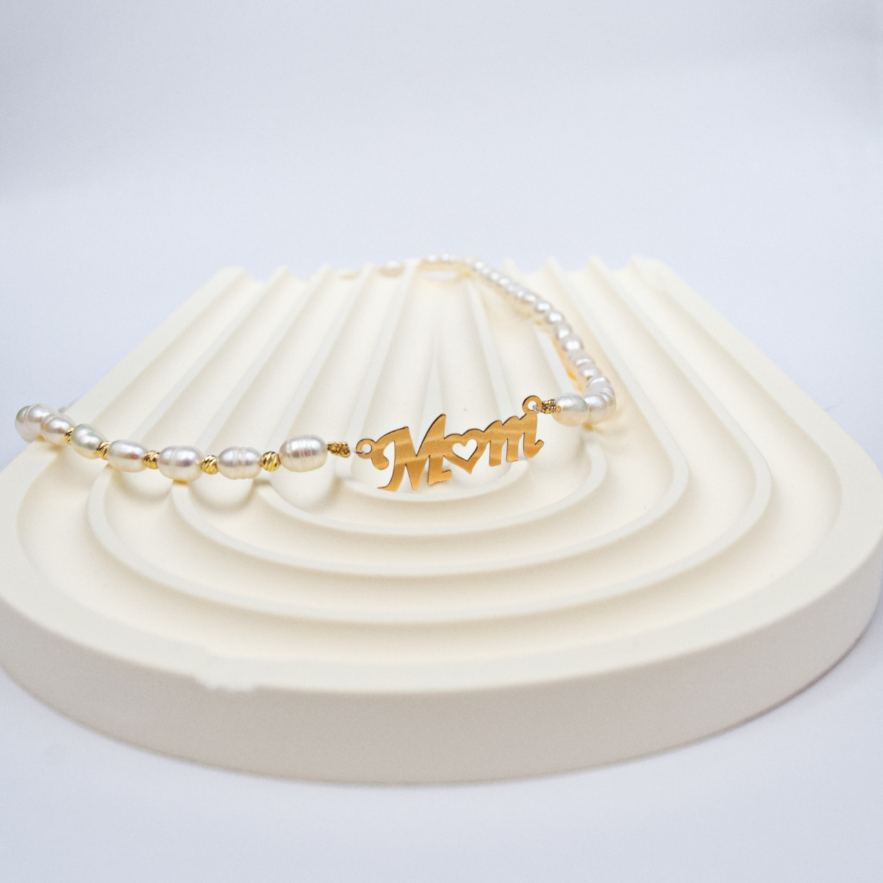 Colier MOM / MAMA cu perle de cultura, 10 bilute de 2 mm aur 14K si pandantiv [6]