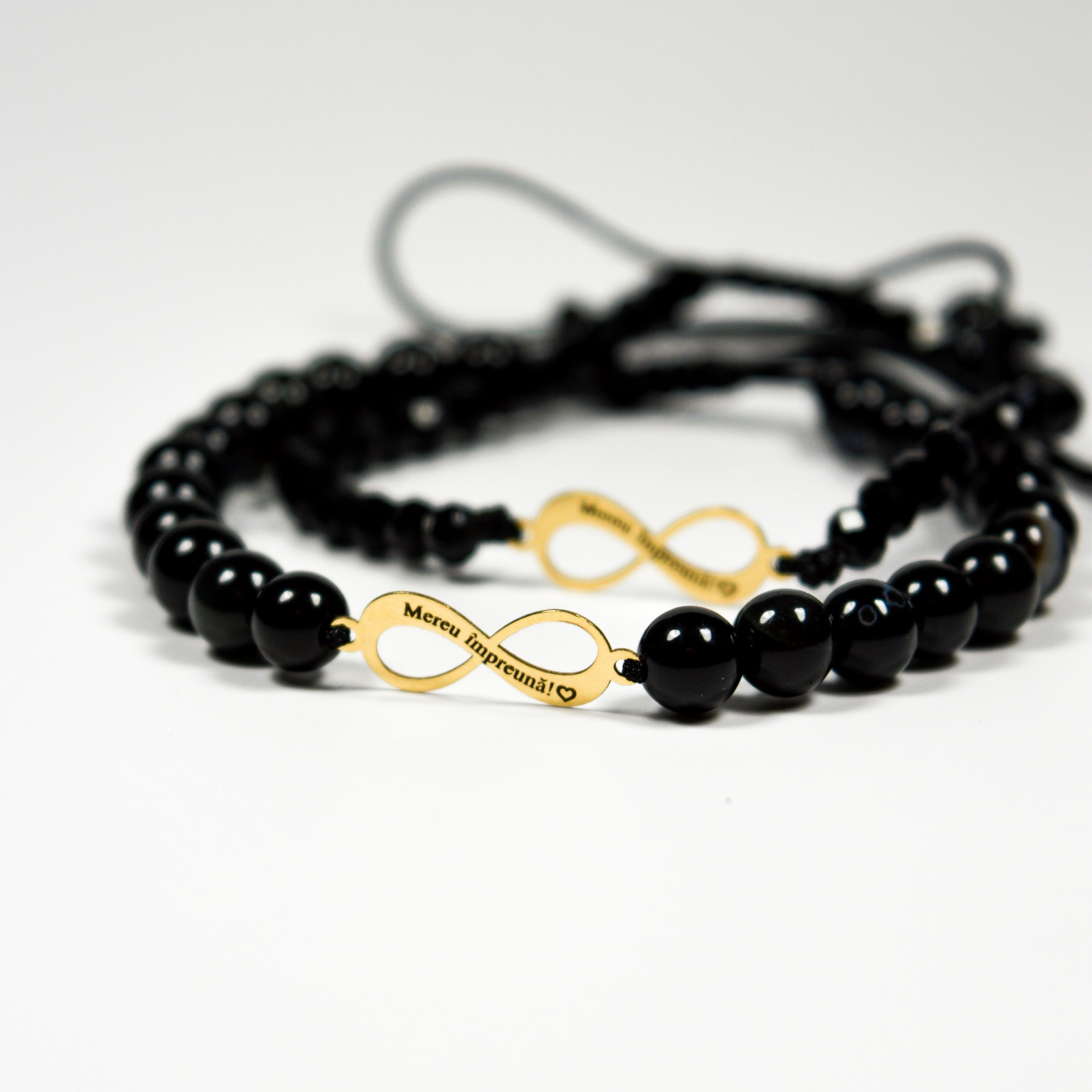 Set bratari hand-made cu simbol infinit din aur 14K si pietre semipretioase onyx negre [4]