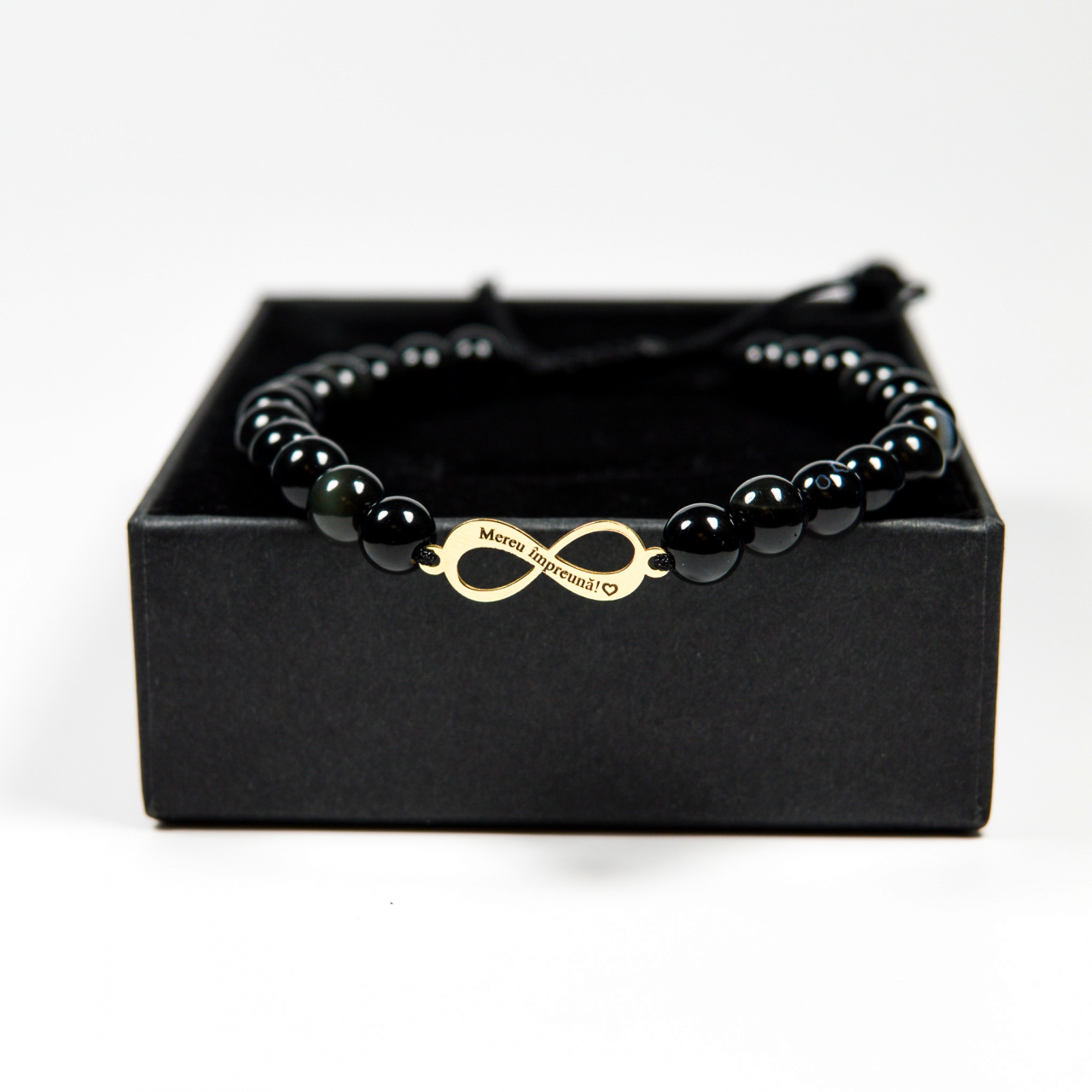 Set bratari hand-made cu simbol infinit din aur 14K si pietre semipretioase onyx negre [3]