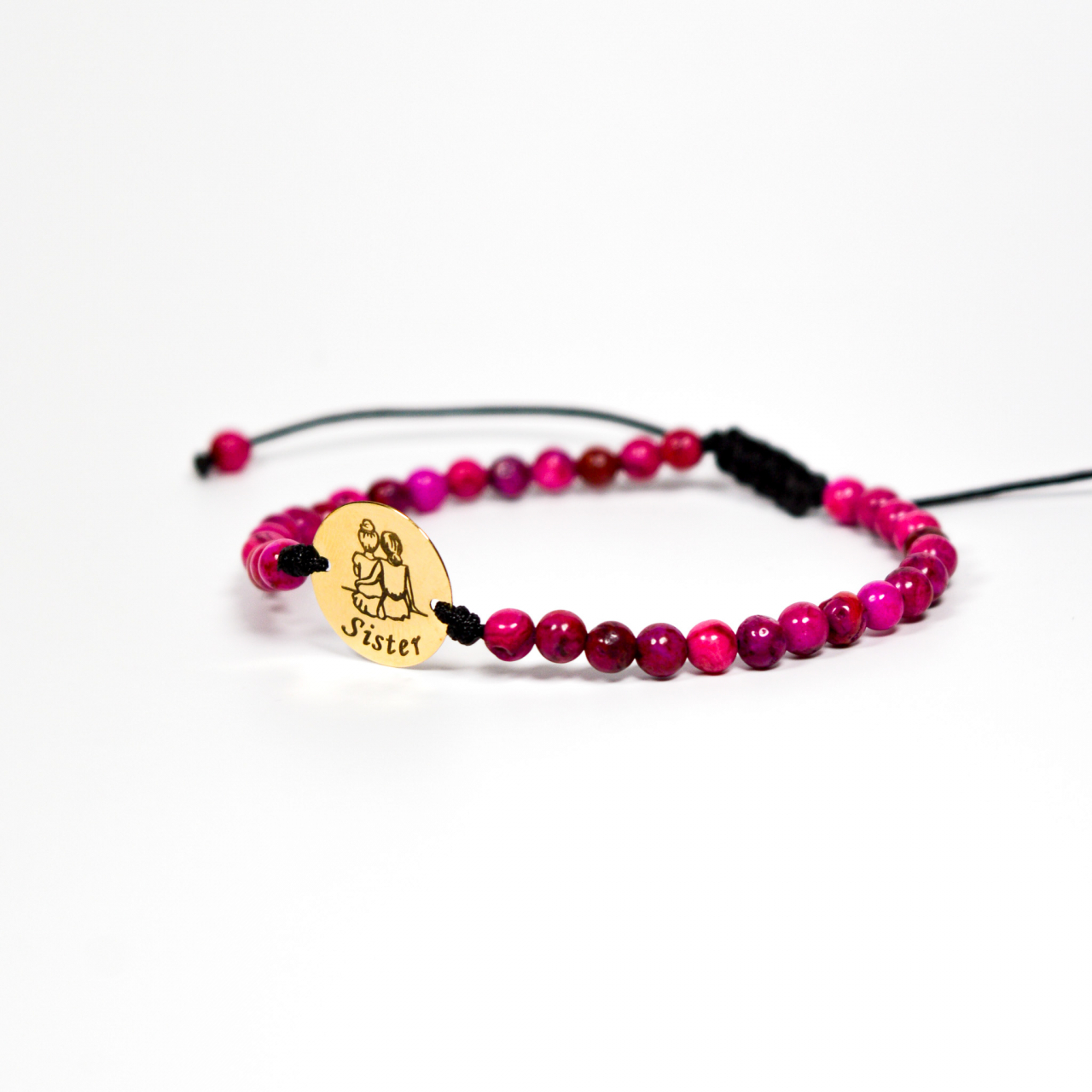 Bratara cu banut aur 14K de 15mm si pietre semipretioase agat fucshia - Sister [2]